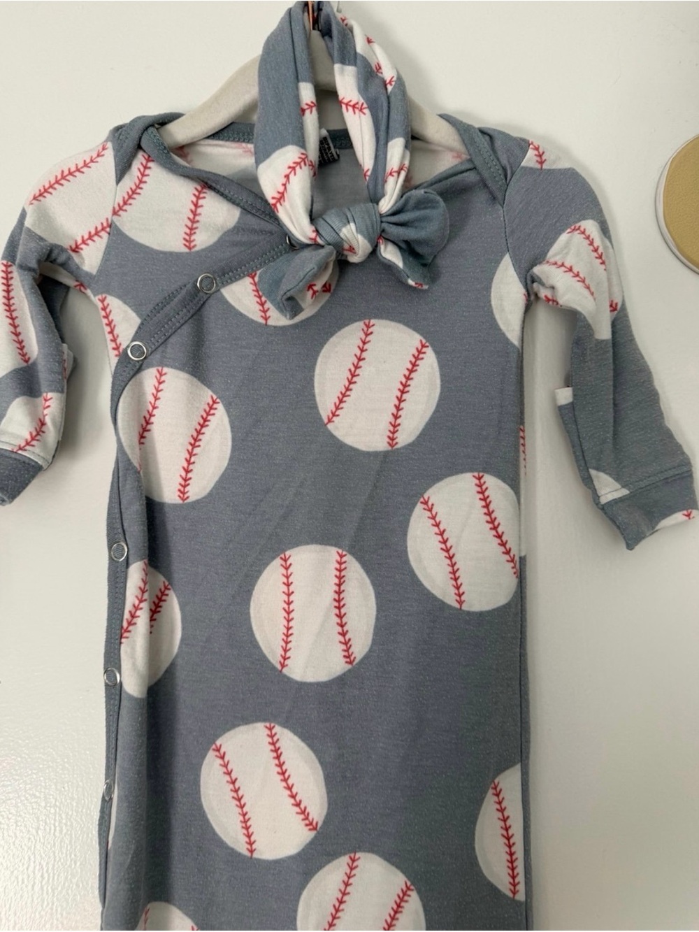 Copper Pearl Baseball Baby Gown and matching headband size 0-3m